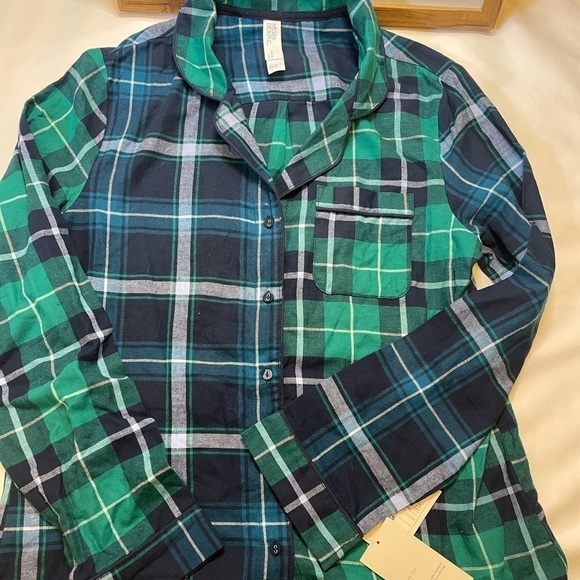 NWT Stars Above size small plaid green button up pajama shirt - Picture 2 of 12